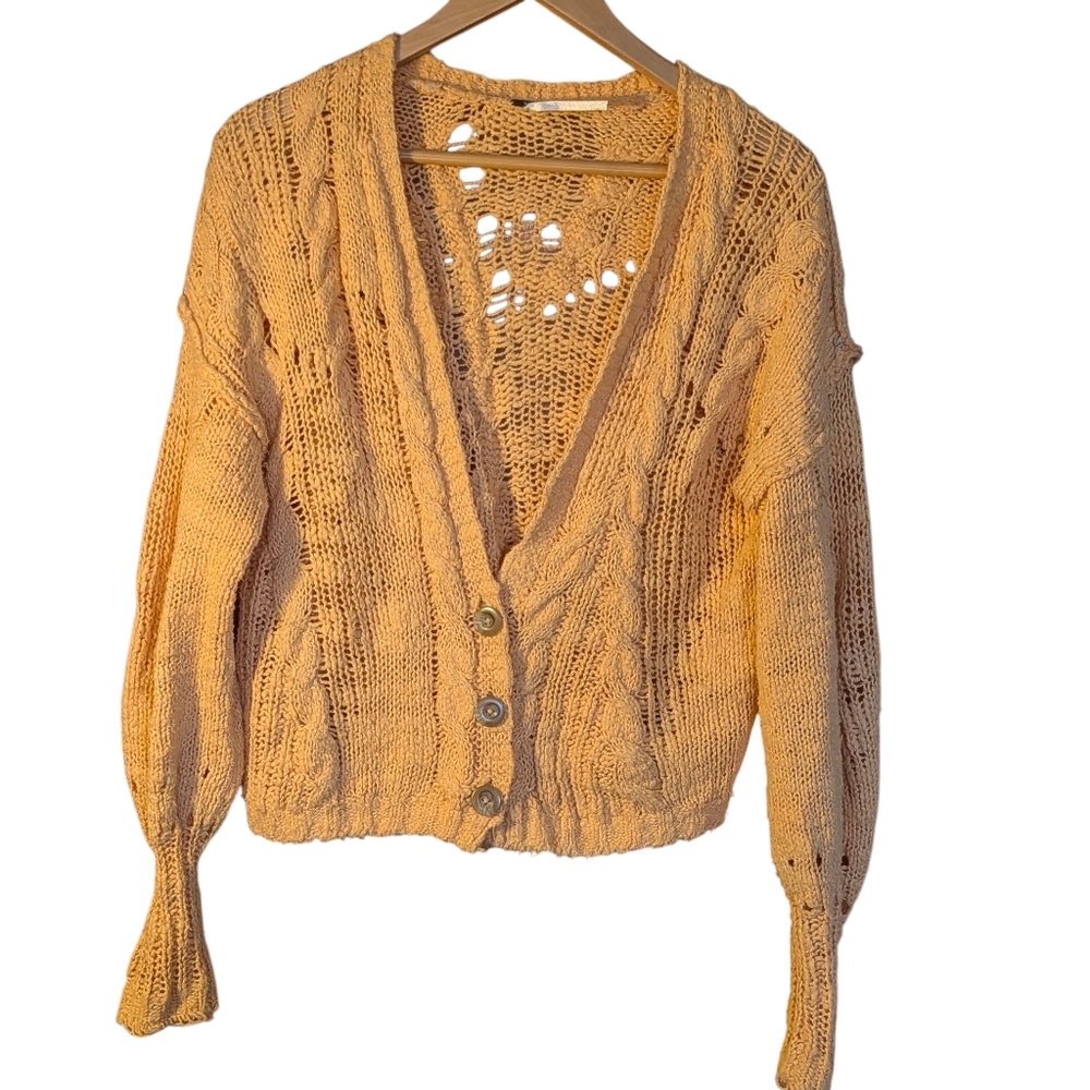 Free People Women's Loose Knit Cardigan Sweater Orange Small Classic Bohemian